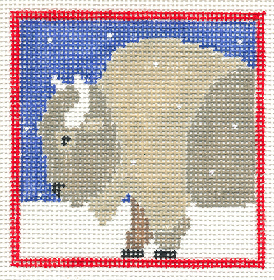 4" Sq. Canvas ~ American Bison Buffalo in Snow handpainted Needlepoint Canvas by Kathy Schenkel