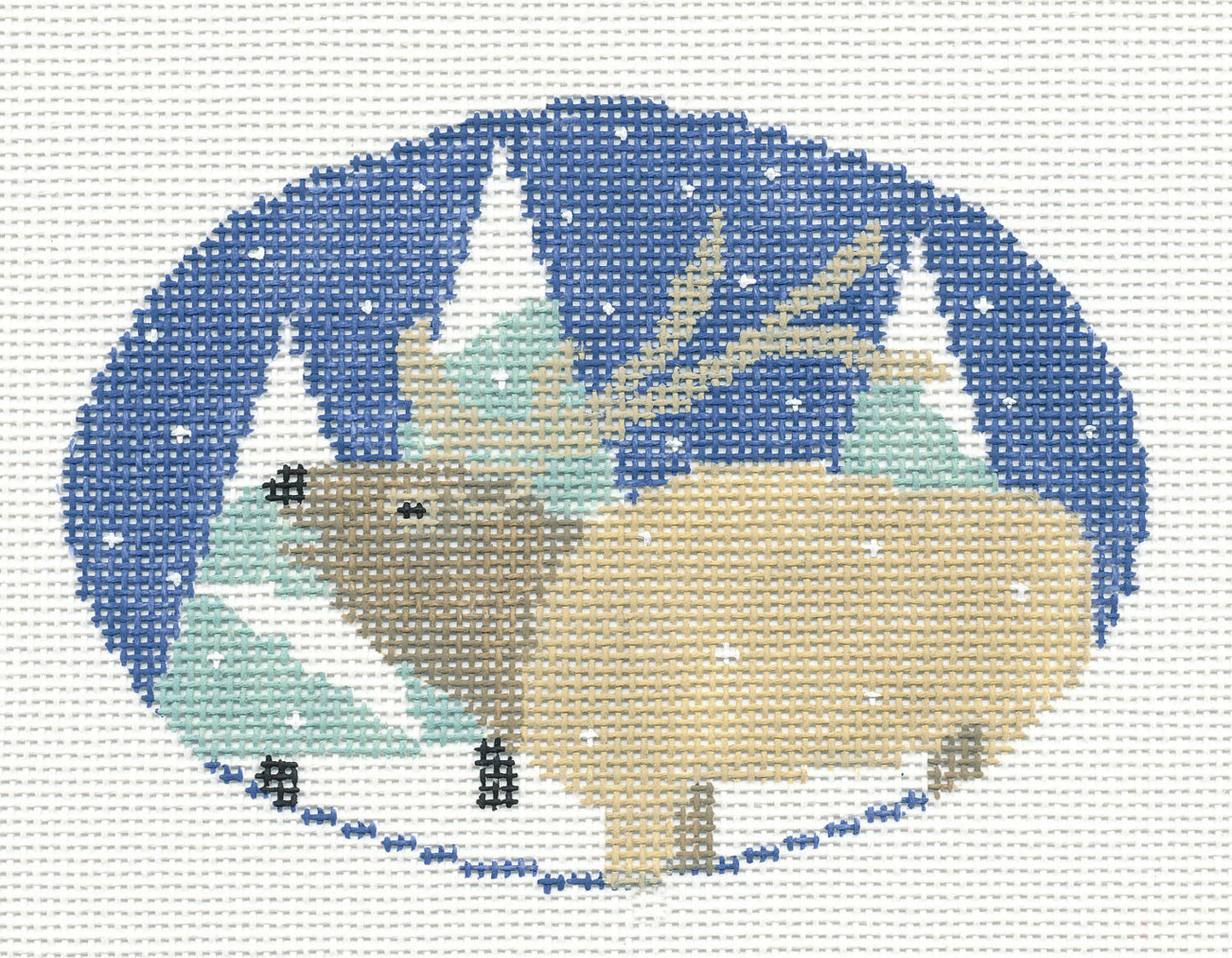Oval ~ Elk in Winter Snow handpainted Needlepoint Canvas by Kathy Schenkel