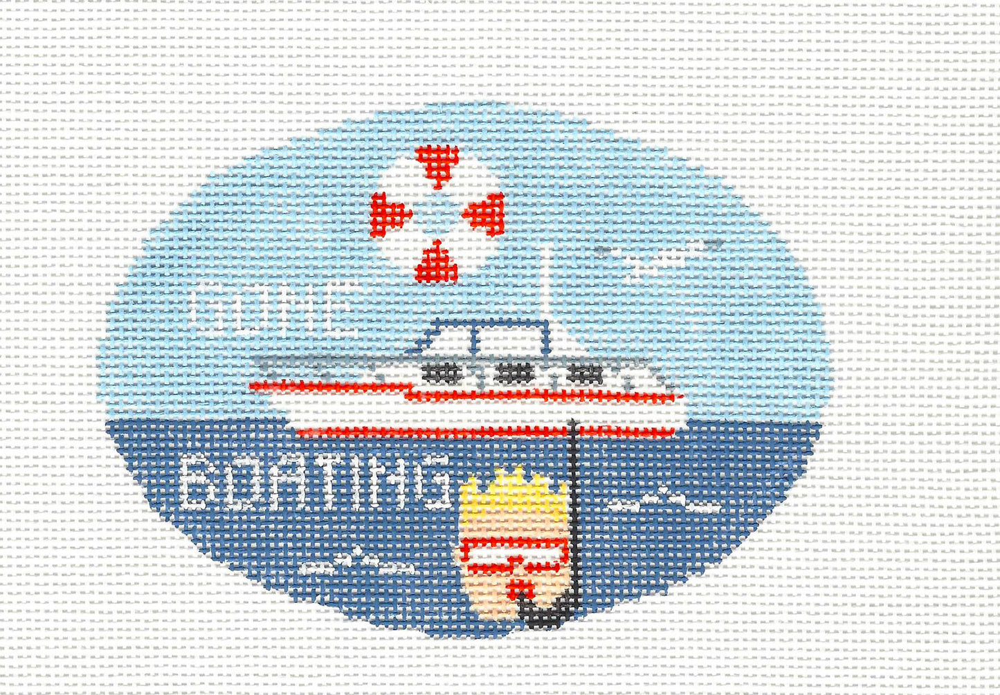 Oval ~ Gone Power Boating handpainted Needlepoint Canvas by Kathy Schenkel