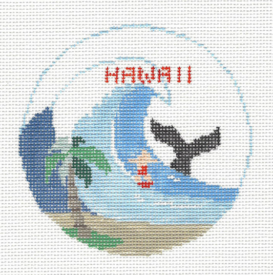 Travel Round ~ State of HAWAII handpainted Needlepoint Ornament Canvas by Kathy Schenkel