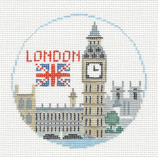 Travel Round ~ London, England Big Ben Tower handpainted Needlepoint Canvas by Kathy Schenkel