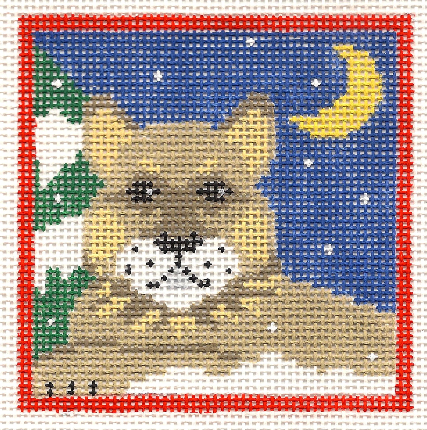 Canvas ~ Cougar Mountain Lion in the Night Sky handpainted Needlepoint Canvas by Kathy Schenkel