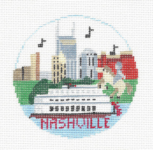 Travel Round ~ Nashville handpainted Needlepoint Canvas by Kathy Schenkel