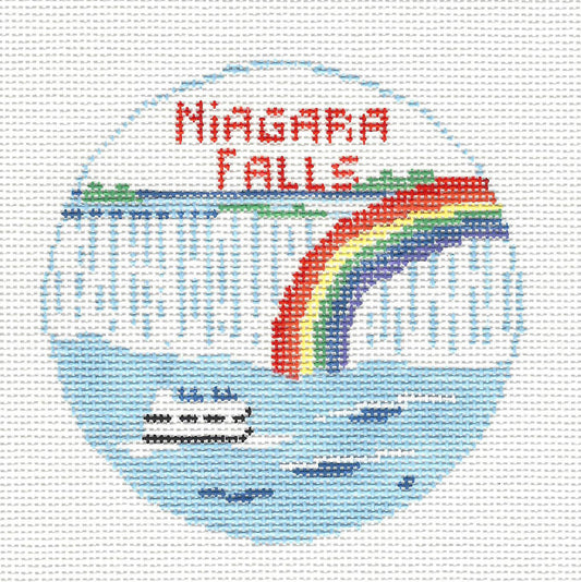 Travel Round ~ Niagara Falls, New York handpainted Needlepoint Canvas by Kathy Schenkel