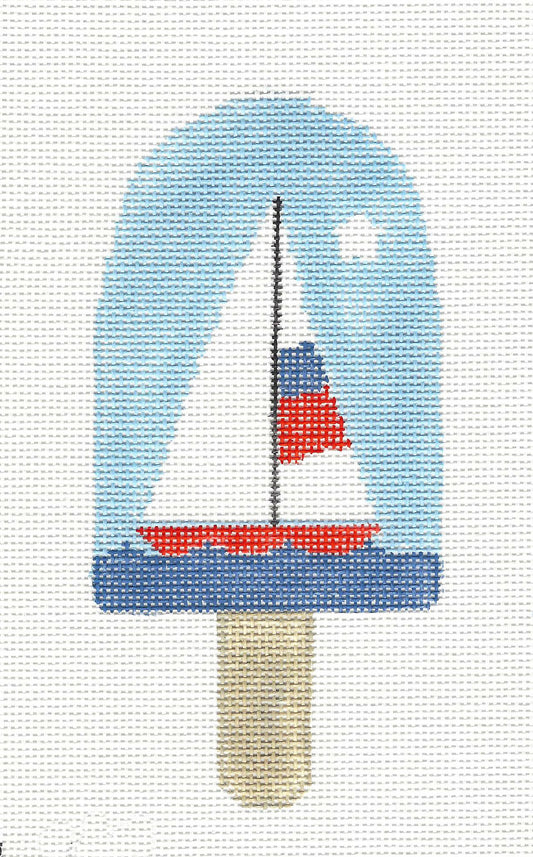 Dream Bar ~ Sailboat on the Water Ice Cream Ornament handpainted Needlepoint Canvas by Kathy Schenkel