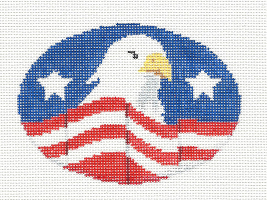 Oval ~ Eagle with Patriotic Stars and Stripes handpainted Needlepoint Canvas by Kathy Schenkel