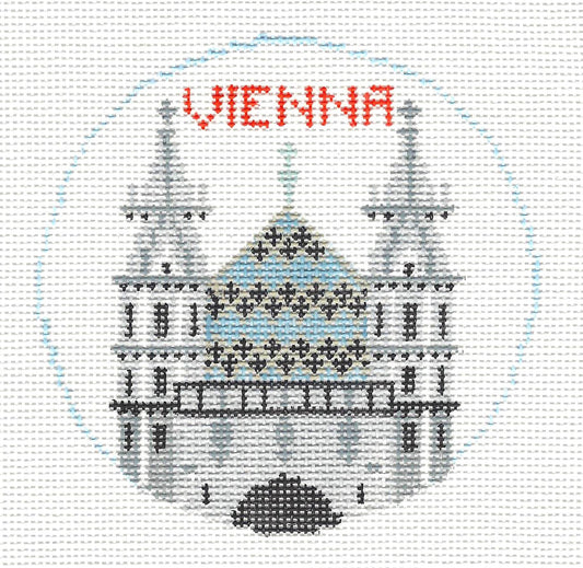 Travel Round ~ Vienna, Austria handpainted 18 Mesh 4" Rd. Needlepoint Canvas by Kathy Schenkel
