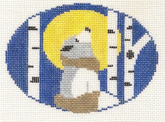 Oval ~ Wolf in Birch Trees handpainted Needlepoint Canvas by Kathy Schenkel
