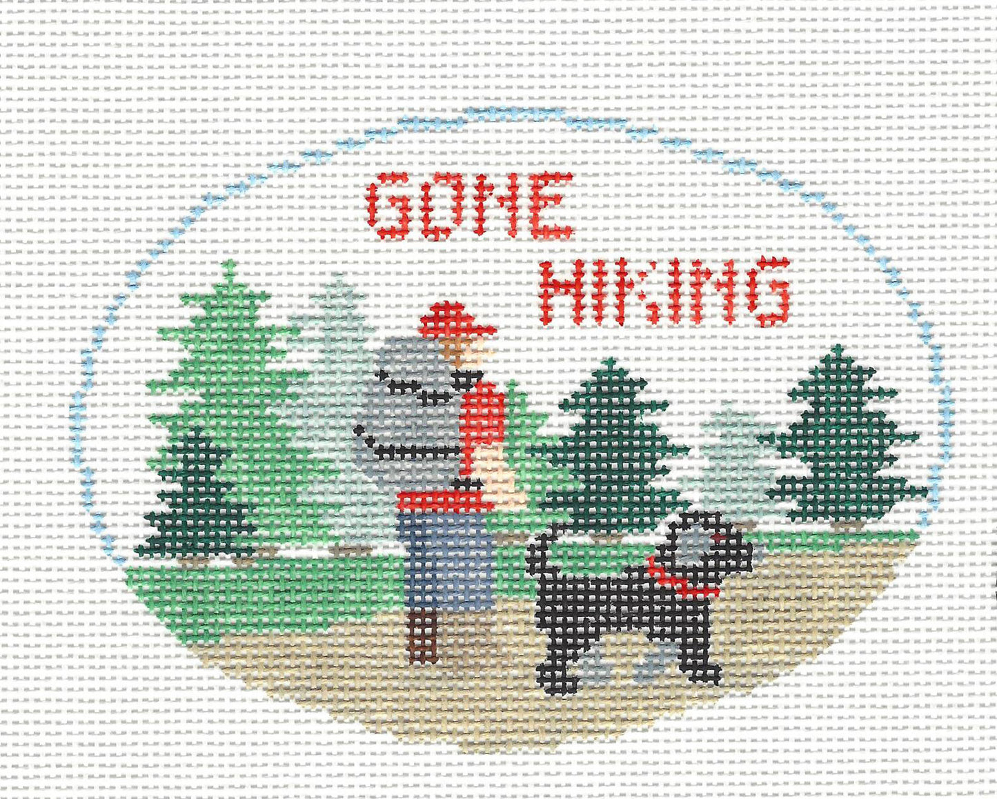 Sports Oval ~ Gone Hiking Outdoor Adventure Sports handpainted Needlepoint Canvas by Kathy Schenkel