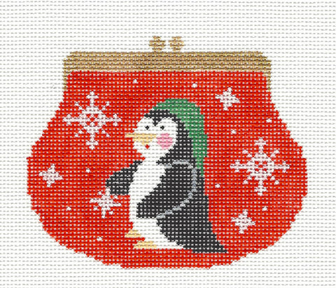 Canvas ~ Adorable Christmas Penguin Coin Purse handpainted Needlepoint Canvas by Kathy Schenkel