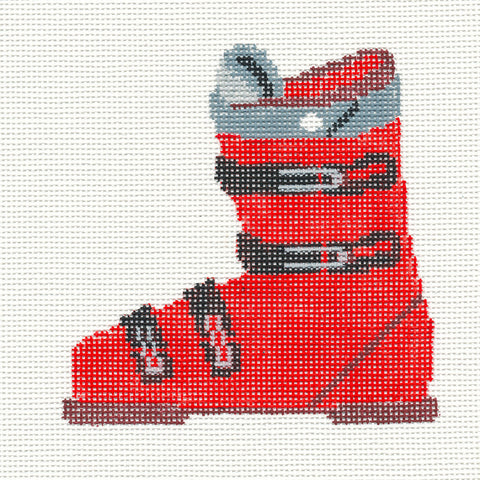 Sports Ski Canvas ~ Boot in Red Ornament handpainted Needlepoint Canvas by Kathy Schenkel