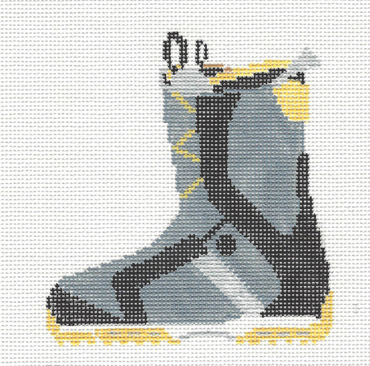Sports Canvas ~ Snowboarding Boot Ornament in Gray handpainted Needlepoint Canvas by Kathy Schenkel