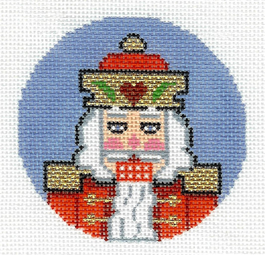Round ~ Christmas Nutcracker King handpainted Needlepoint Canvas 3" RD. Ornament or Insert by LEE