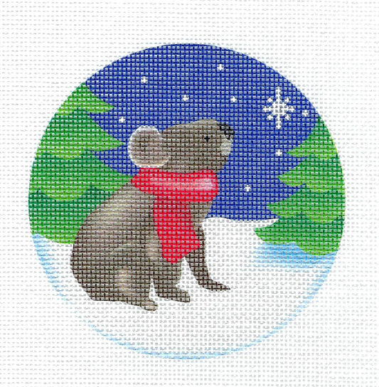Round ~ Koala Gazing at the Christmas Star 18 mesh handpainted Needlepoint Ornament by Pepperberry