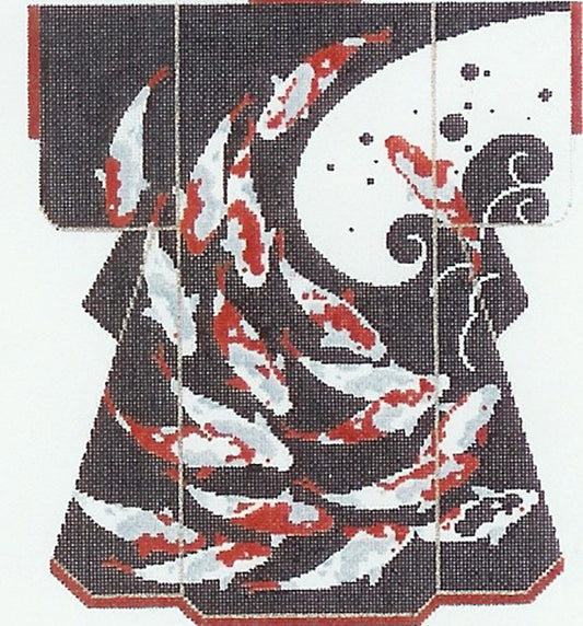 Kimono ~ Oriental Swirling Koi Fish on Black LG. Kimono handpainted Needlepoint Canvas by LEE