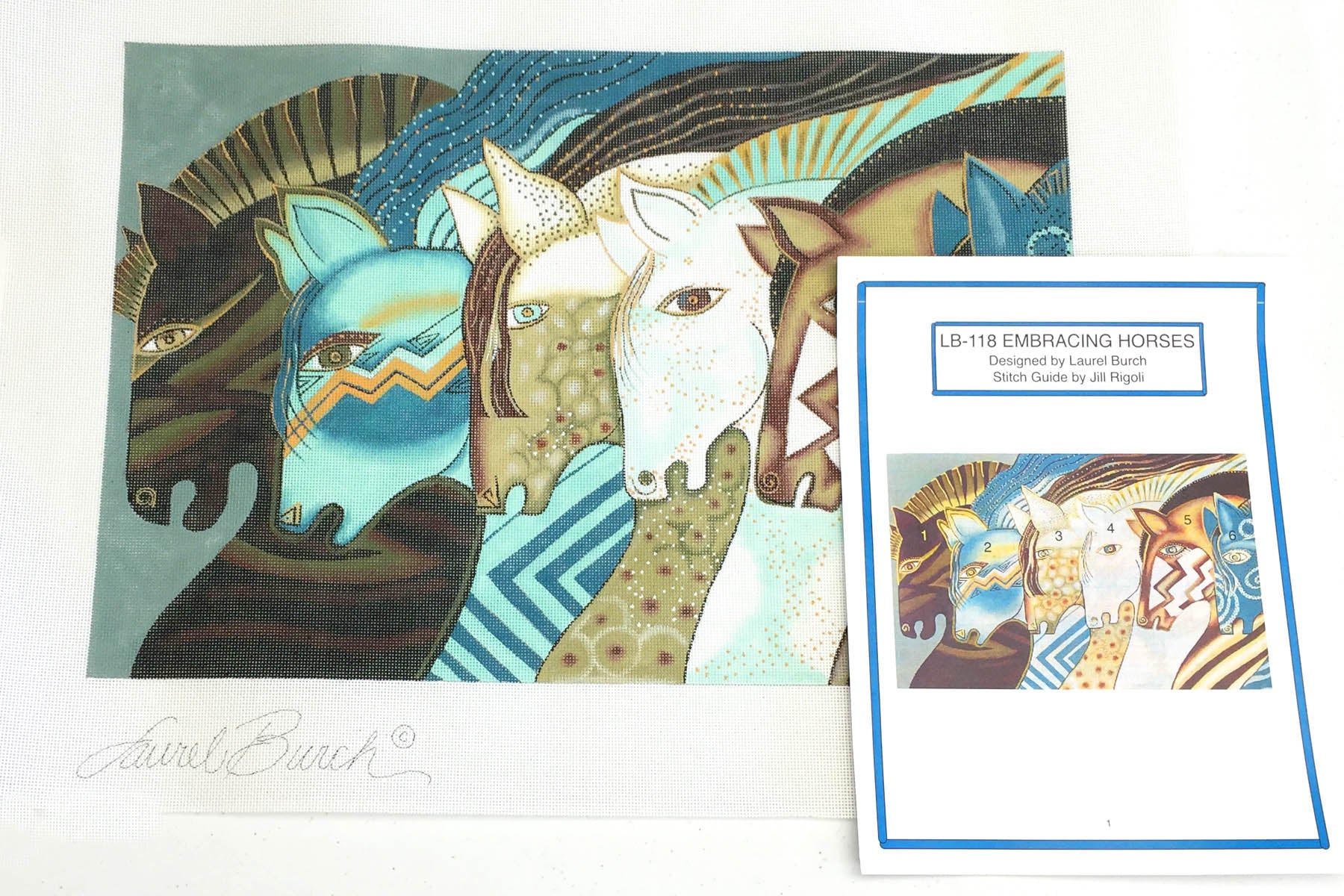 Embracing Horses & STITCH GUIDE Large handpainted Canvas design by