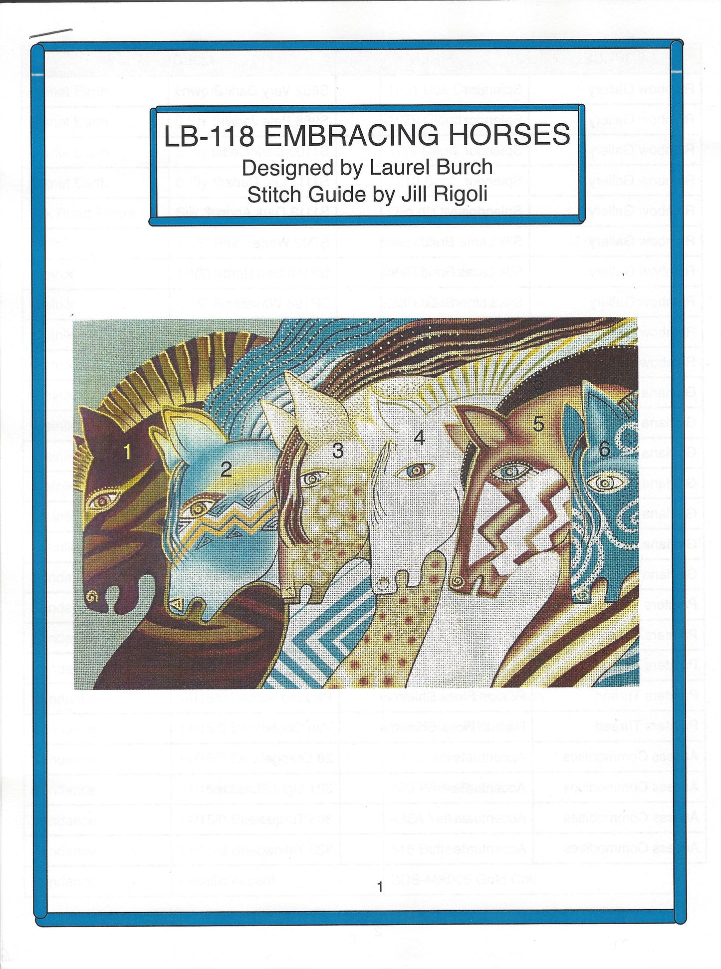 Embracing Horses & STITCH GUIDE Large handpainted Canvas design by Laurel Burch from Danji