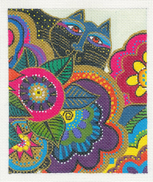 Laurel Burch ~ Carlota the Cat in the Secret Garden HP Needlepoint Canvas by Laurel Burch from Danji Designs