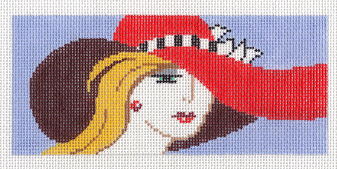 Canvas Insert ~ Sophisticated Lady in a Red Hat handpainted Needlepoint Canvas BB Insert by LEE