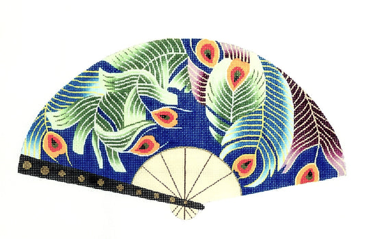 Oriental Fan ~ Elegant Oriental Peacock Feathers FAN Japanese handpainted Needlepoint Canvas by LEE