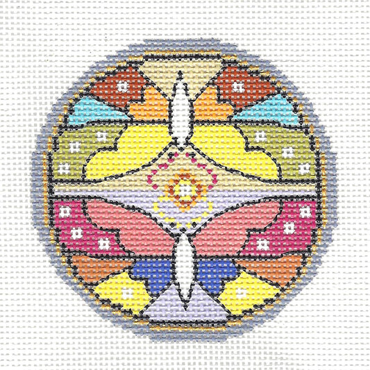 Round ~  Two Butterflies Deco handpainted Needlepoint Canvas Ornament by LEE