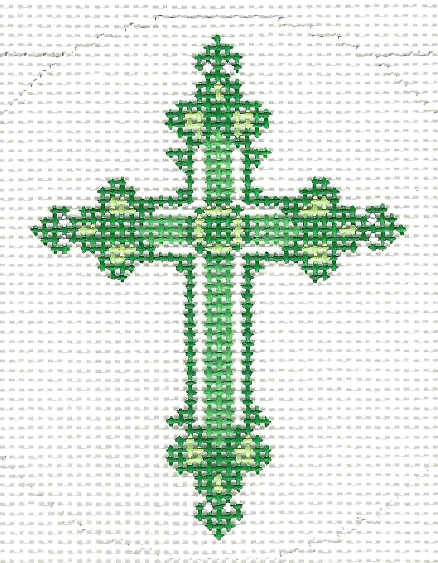 Cross ~ Elegant Green Ornate CROSS handpainted Needlepoint Canvas 3" Rd. Ornament by LEE