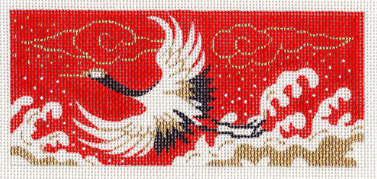 Canvas ~ Flying Crane Oriental handpainted 18 Mesh Needlepoint Canvas BB size Insert by LEE