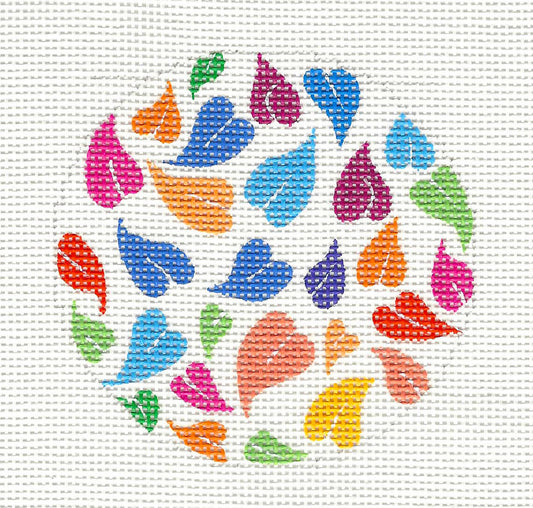Round ~ Leaves & Hearts handpainted 3" Rd. Needlepoint Canvas Ornament or Insert by LEE