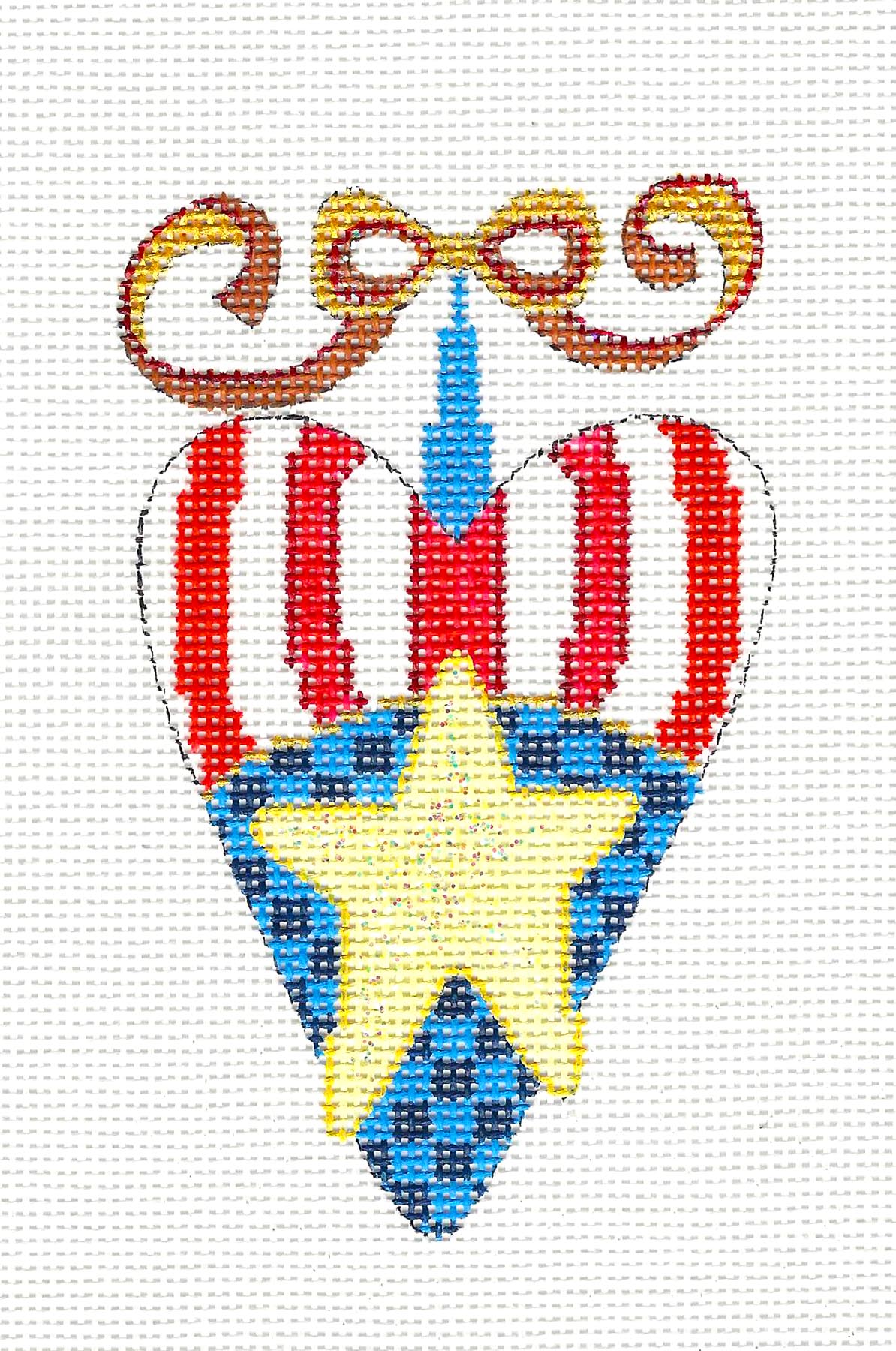 Patriotic ~ Heart with Golden Star handpainted Needlepoint Canvas by Strictly Christmas