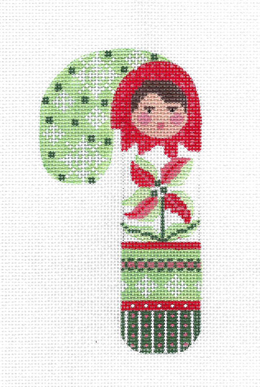 Medium Candy Cane ~ Russian Doll Med. Candy Cane  handpainted Needlepoint Canvas by WTP  from Danji