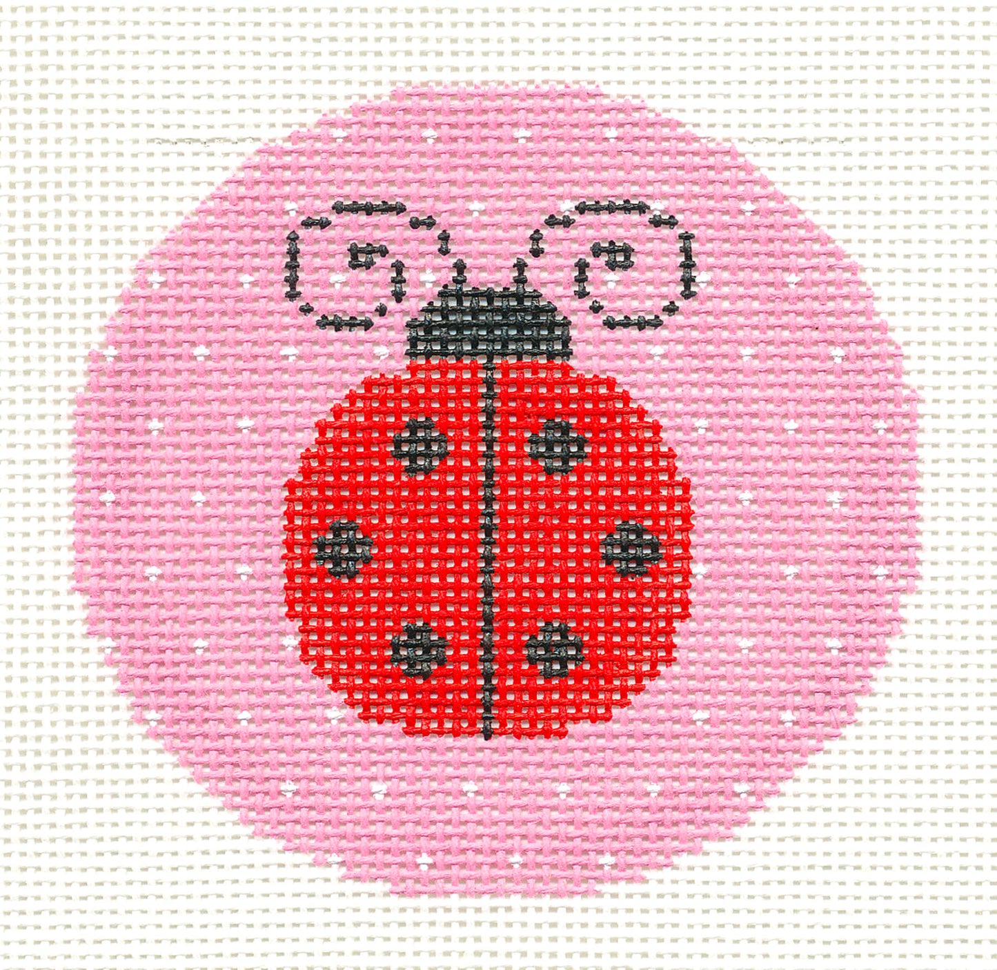 Round ~ Ladybug on Pink Background 18 Mesh handpainted Needlepoint Canvas 3" Rd. by LEE