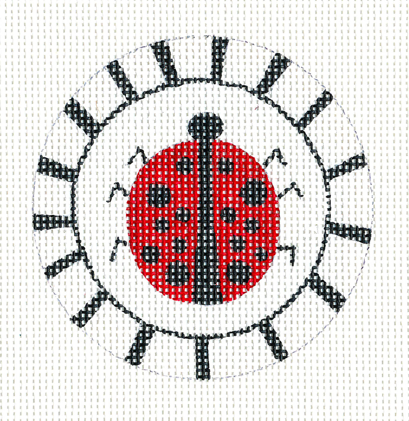 Ladybug with Border 18 mesh handpainted 3" Rd. Needlepoint Canvas Insert or Ornament by ZECCA