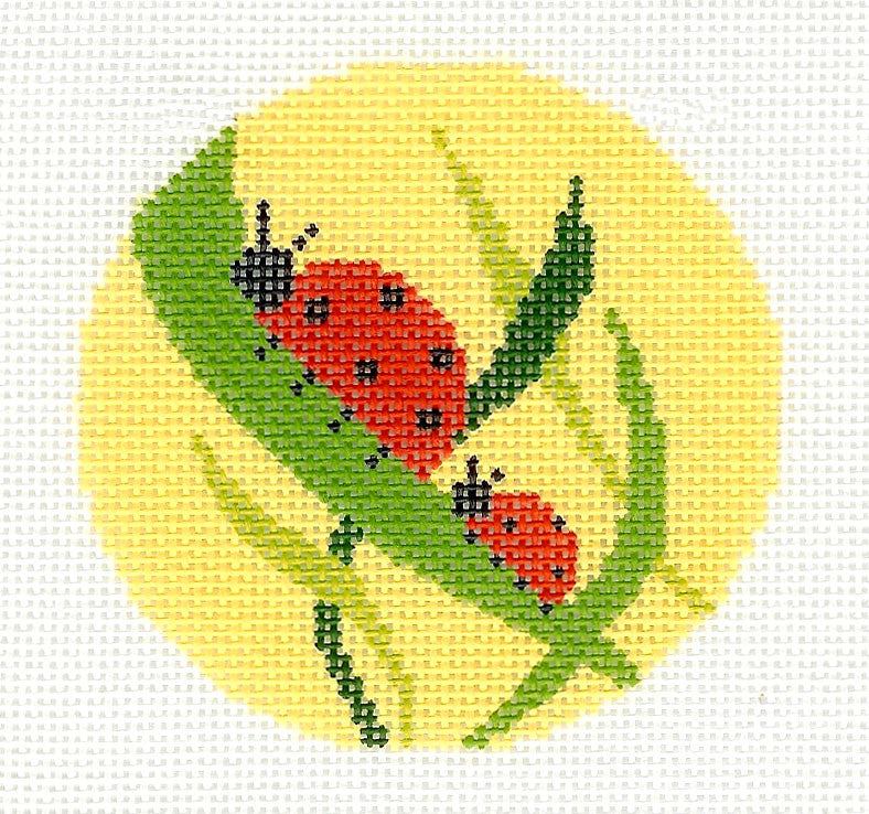 Round ~ 2 Ladybugs in the Grass handpainted 3" Round Needlepoint Canvas by LEE
