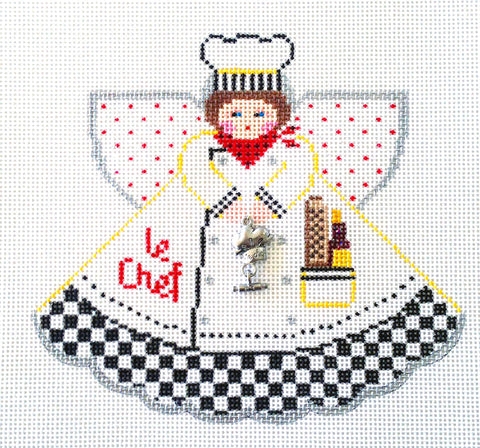 Angel ~ "Le Chef" Cooking Angel & Charms handpainted Needlepoint Canvas by Painted Pony