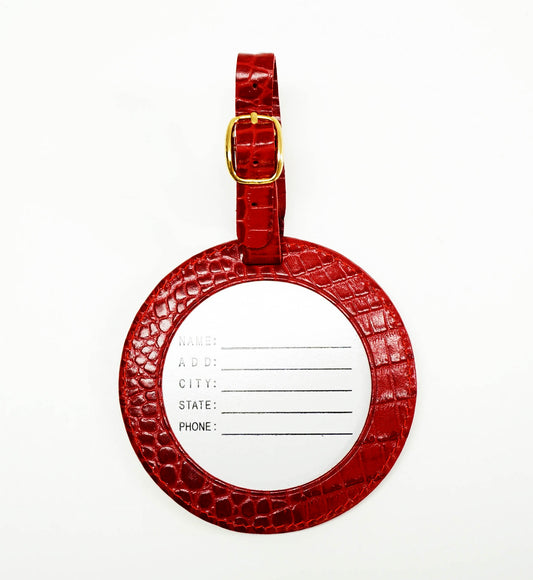 Accessory ~ LUGGAGE ID TAG Red Alligator Textured Leather great for backpack, Briefcase too, for Needlepoint Canvas by LEE