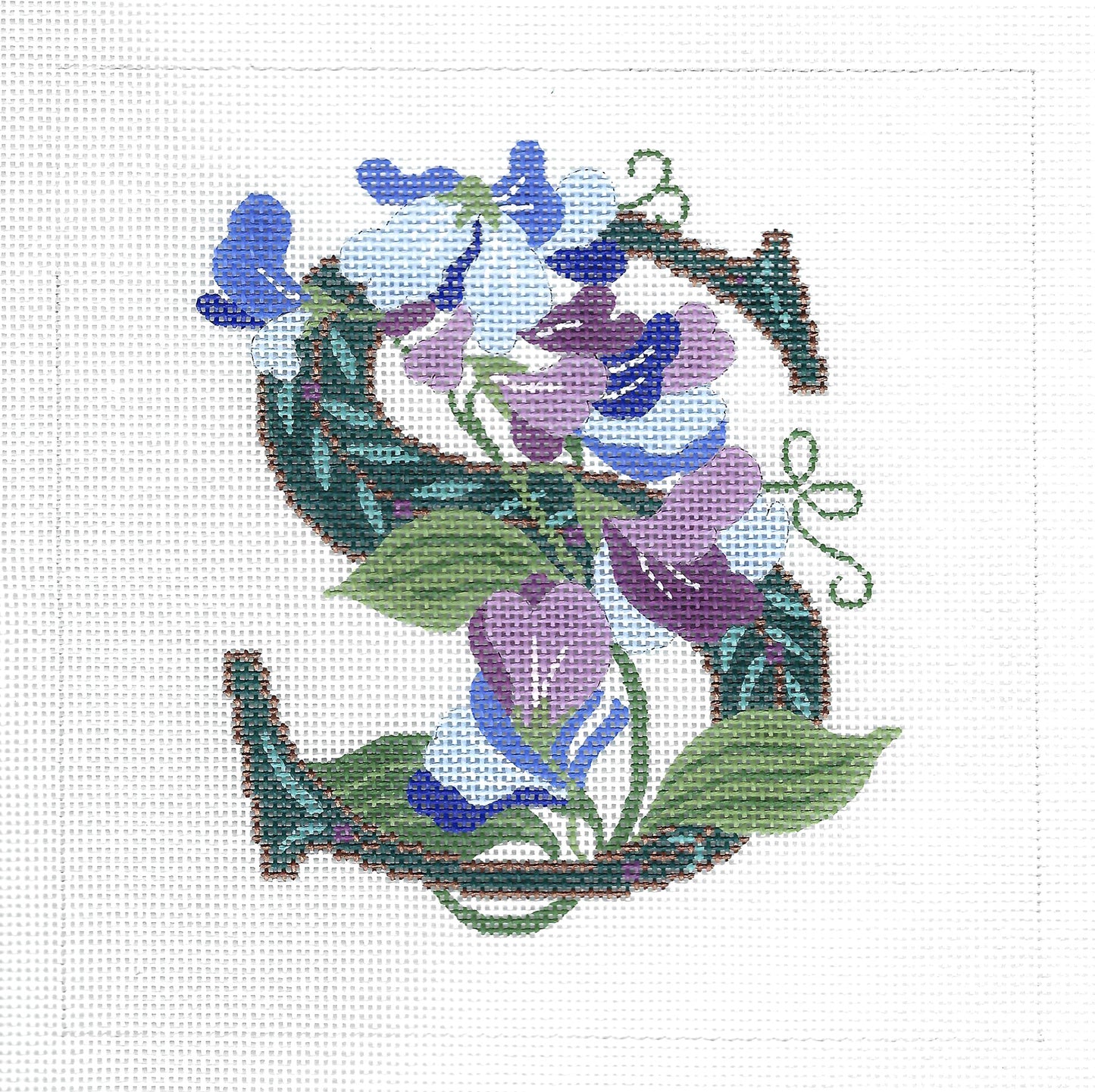 Alphabet Letter ~ S with Floral Sweet Pea handpainted Needlepoint Canvas design by LEE