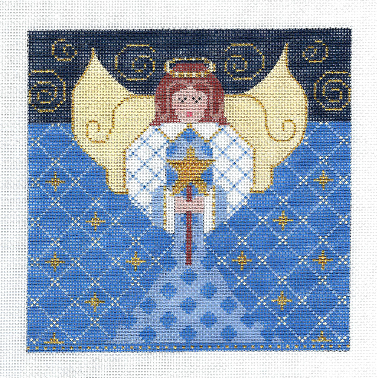 Roll Up Ornament ~ Large Blue Christmas Angel with Star Roll Up Ornament handpainted Needlepoint Canvas CH Designs ~ Danji
