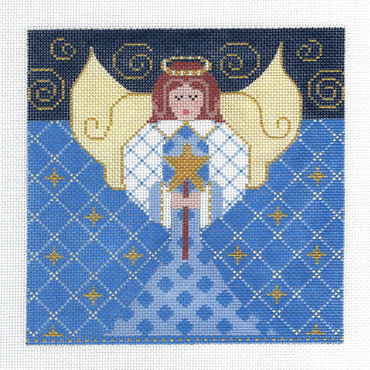 Roll Up Ornament ~ Large Blue Christmas Angel with Star Roll Up Ornament handpainted Needlepoint Canvas CH Designs ~ Danji