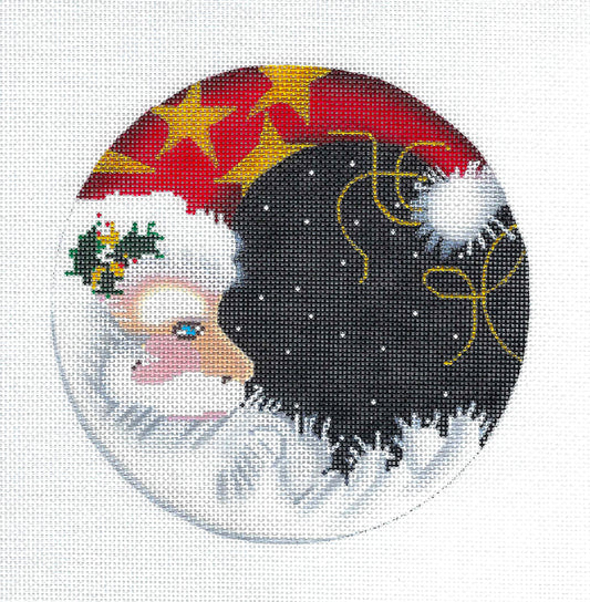 Christmas ~ LG. SANTA MOON 5.75" Rd handpainted Needlepoint Canvas by Associated Talents