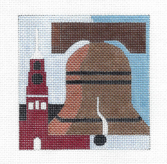 Travel ~ LIBERTY BELL in Philadelphia  4" Square Coaster handpainted Needlepoint Canvas by Melissa Prince