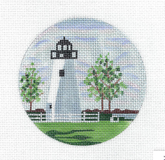 Travel Round ~ "Concord Point" Lighthouse in Maryland handpainted Needlepoint Canvas by Purple Palm