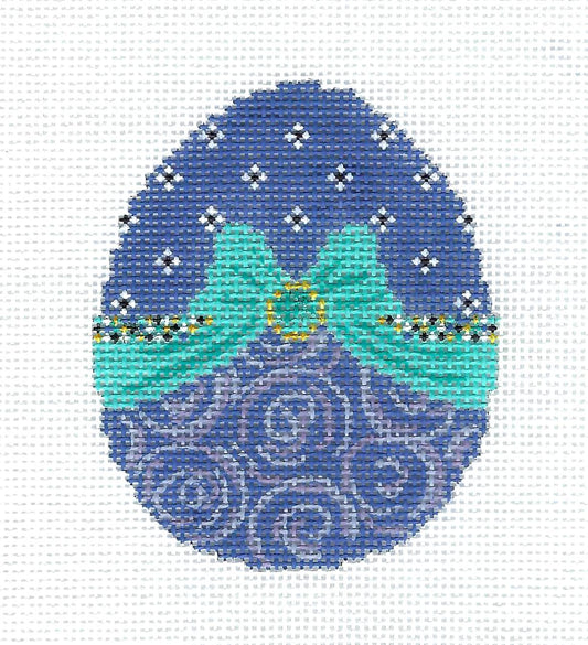 Egg ~ Deep Lilac and Aqua Ribbon Egg handpainted Needlepoint Canvas by Kelly Clark