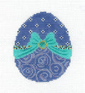 Egg ~ Deep Lilac and Aqua Ribbon Egg handpainted Needlepoint Canvas by Kelly Clark