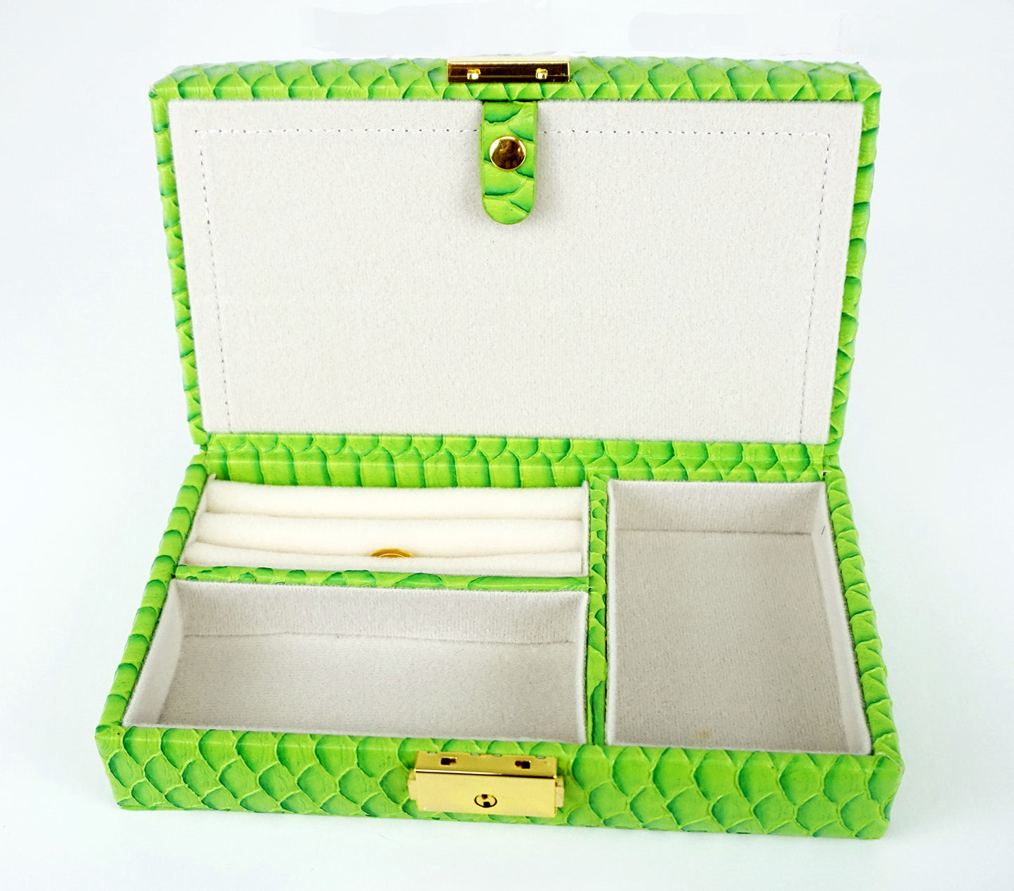 Leather Jewelry Box ~ Bright Green Leather Jewelry Box with Interior Compartments for Needlepoint Canvas by LEE