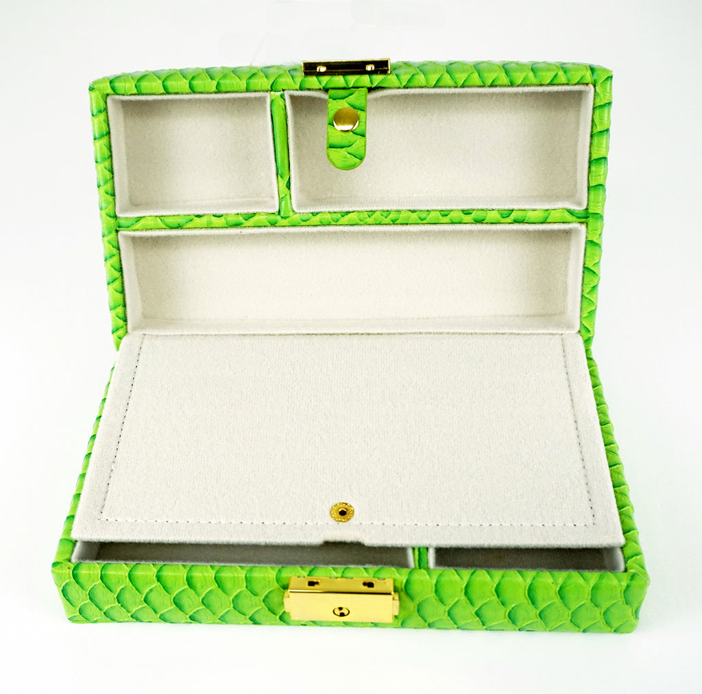 Leather Jewelry Box ~ Bright Green Leather Jewelry Box with Interior Compartments for Needlepoint Canvas by LEE