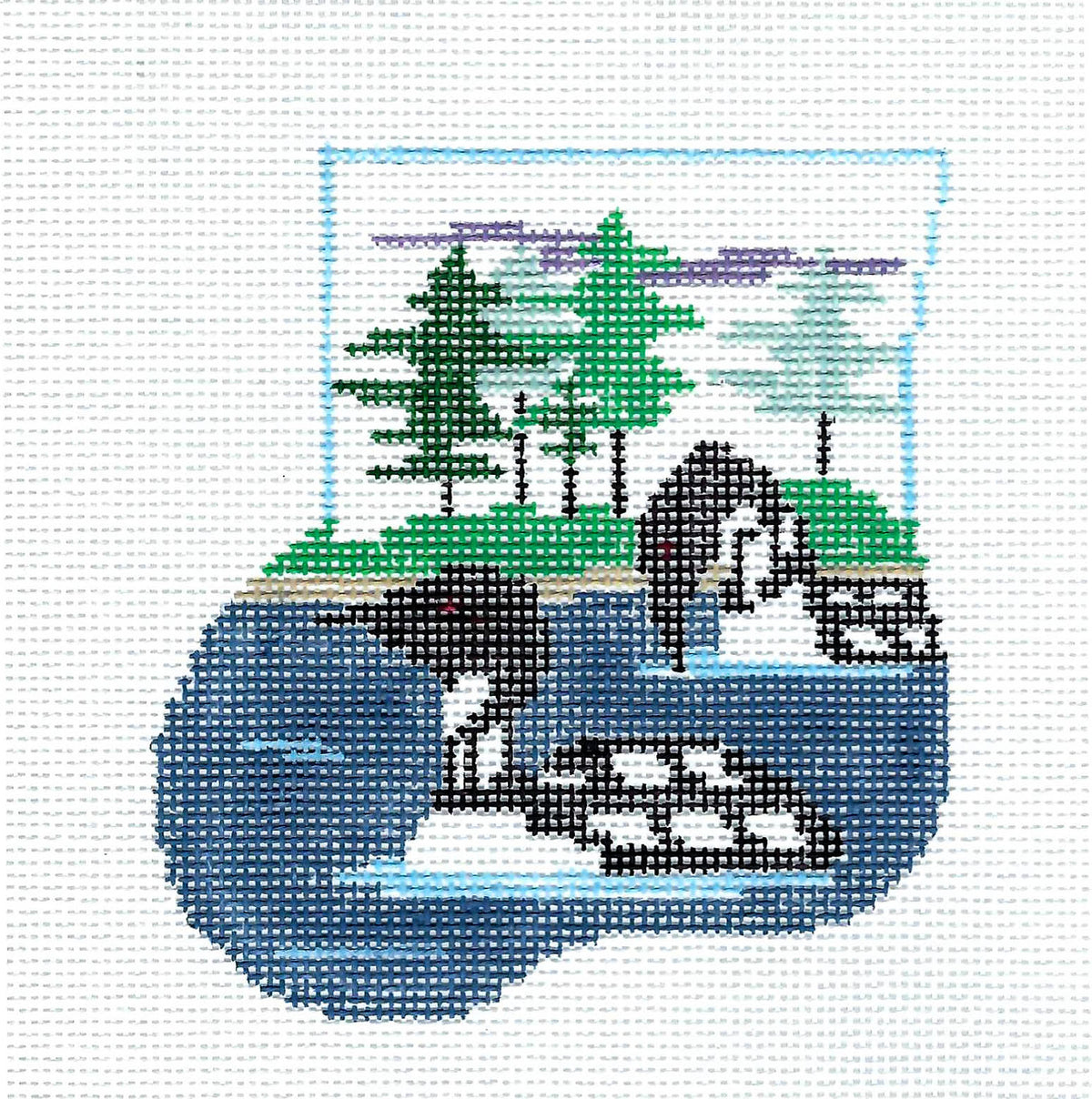 CANVAS SET ~ LOONS on LAKE CANVAS SET ~ HP Needlepoint Mini Sock Ornament by Kathy Schenkel