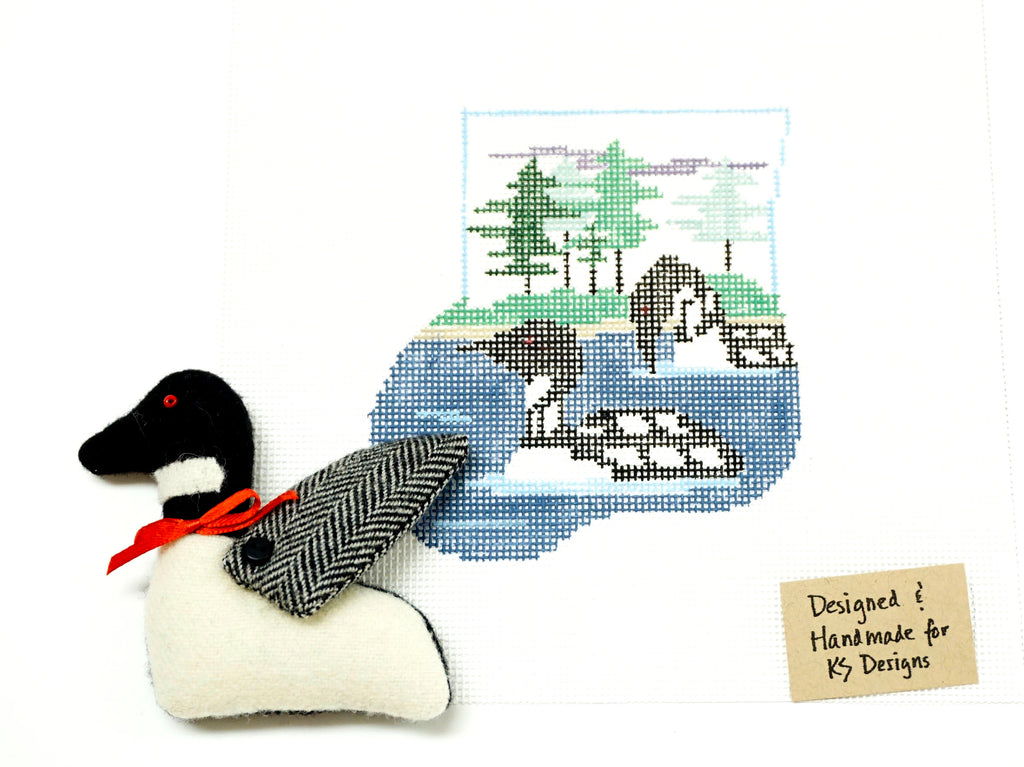 CANVAS SET ~ LOONS on LAKE CANVAS SET ~ HP Needlepoint Mini Sock Ornament by Kathy Schenkel