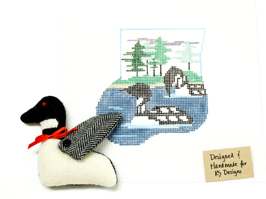 CANVAS SET ~ LOONS on LAKE CANVAS SET ~ HP Needlepoint Mini Sock Ornament by Kathy Schenkel