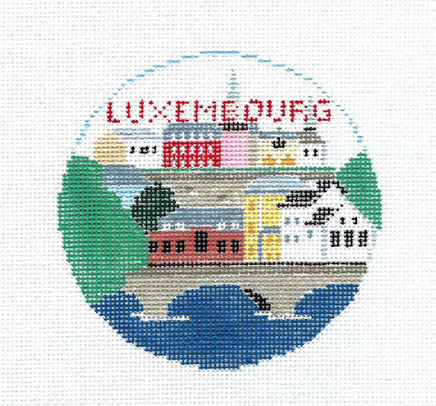 Travel Round ~ COUNTRY OF LUXEMBOURG  handpainted Needlepoint Canvas by Kathy Schenkel