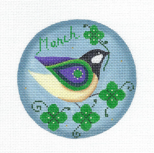 BIRD of the MONTH ~ March ~ Sparrow handpainted Needlepoint Canvas by Rebecca Wood